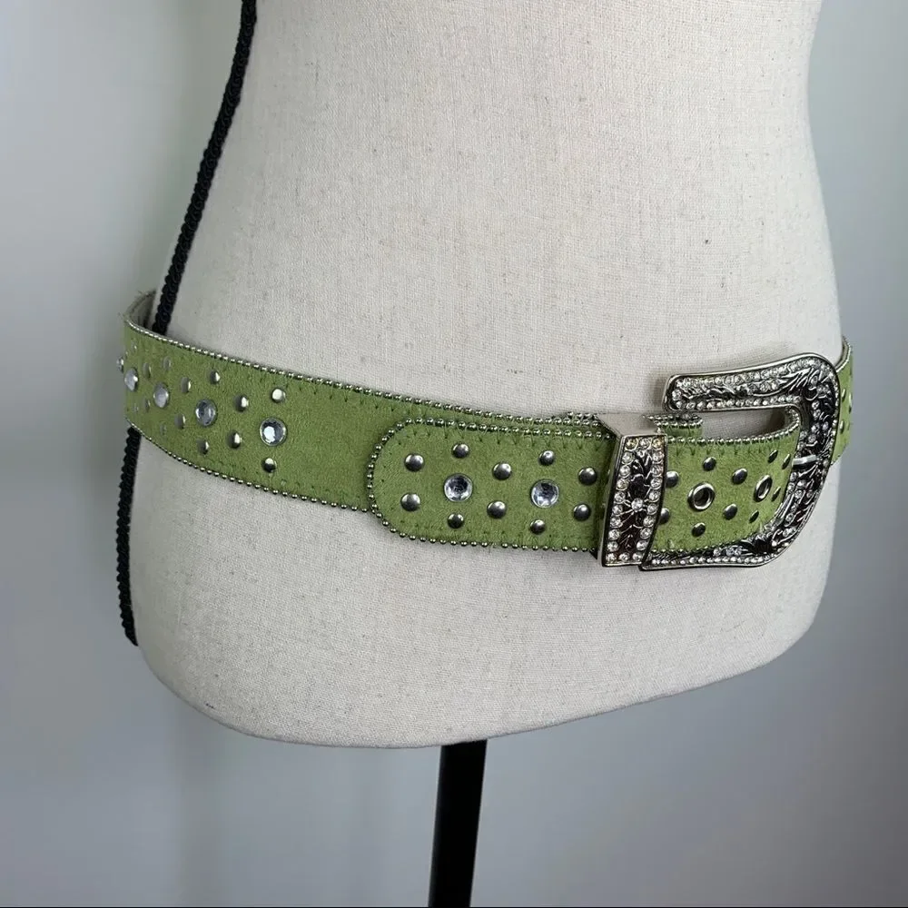 Lime Green Suede‎ Western Belt w/Crystals and Rivets Sz Sm